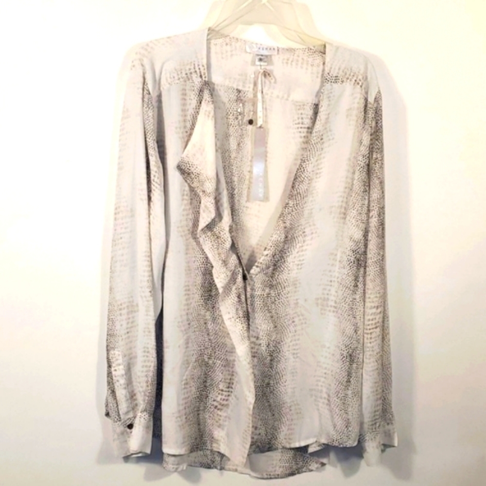 Kenar Size XL Python Snakeskin Print Blouse Top - Cream/Neutral Color - Picture 11 of 15